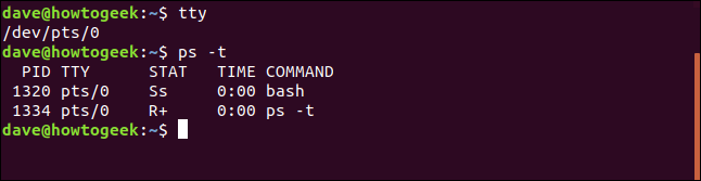 ps -t in a terminal window