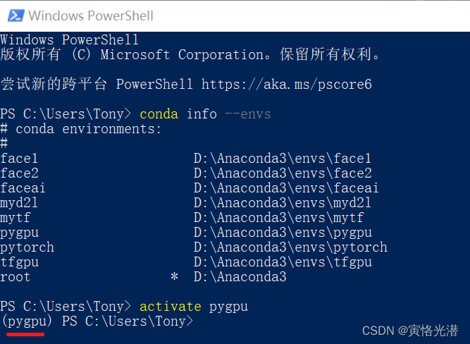 Windows PowerShell中成功进入conda虚拟环境