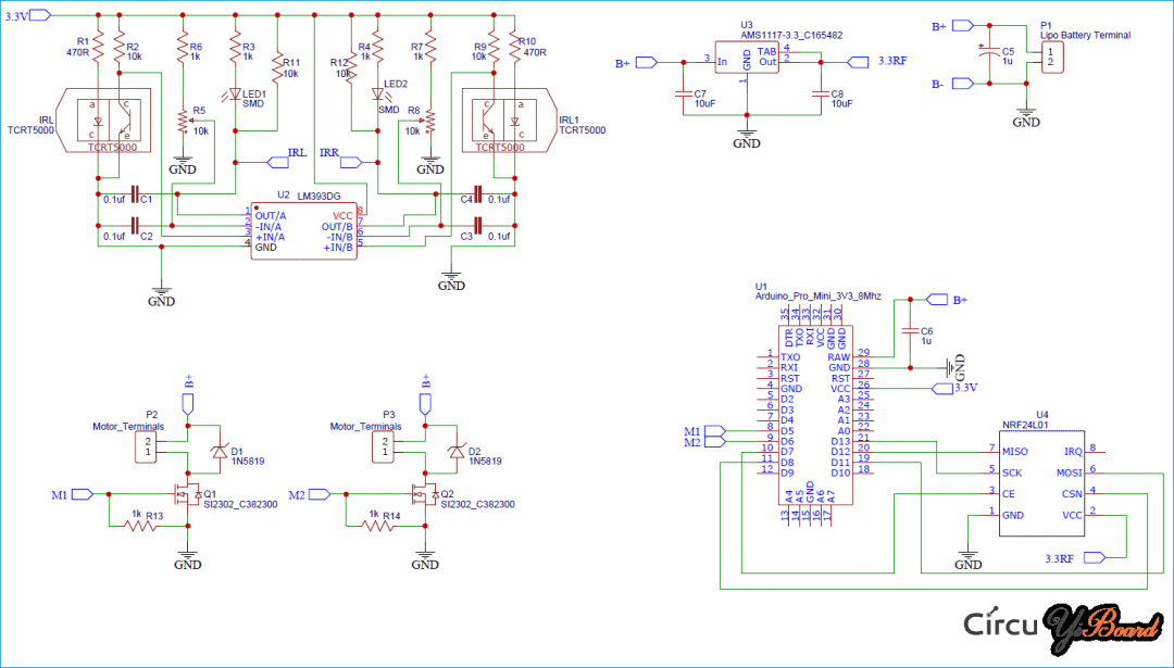 下面顯示了我們的遙控arduino小車的完整電路圖.