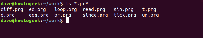 ls *.pr* in a terminal window