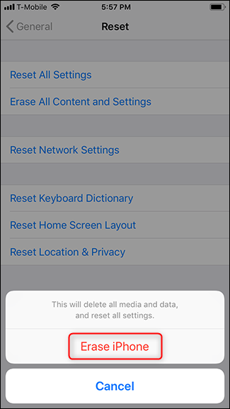 Tap Erase iPhone.