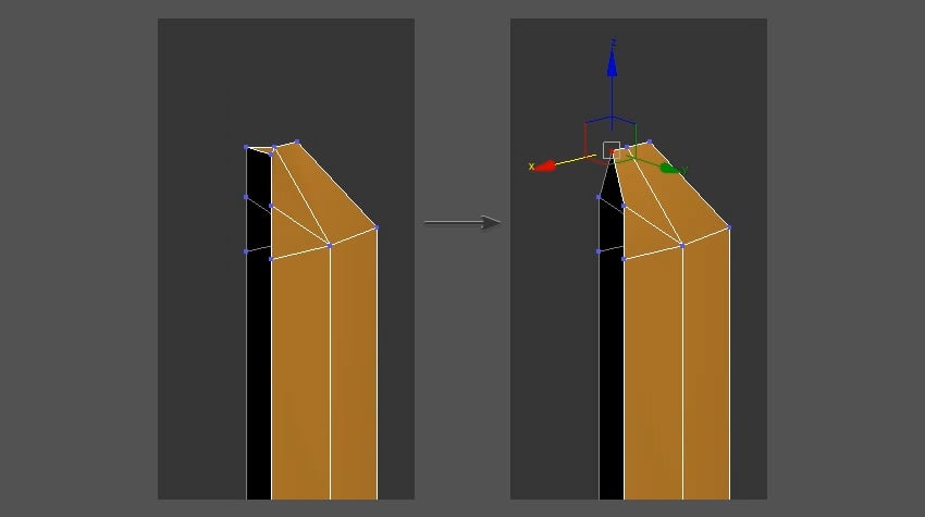 頂点を溶接して剣の先端を作成します