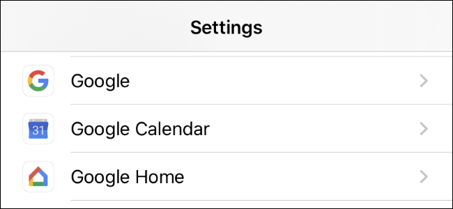 Google apps in the list of apps on the iPhone's Setting screen.