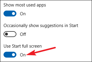 select the use start full screen option in settings