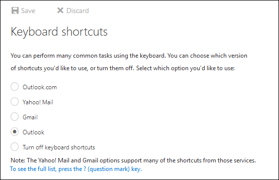 The "Keyboard Shortcuts" options