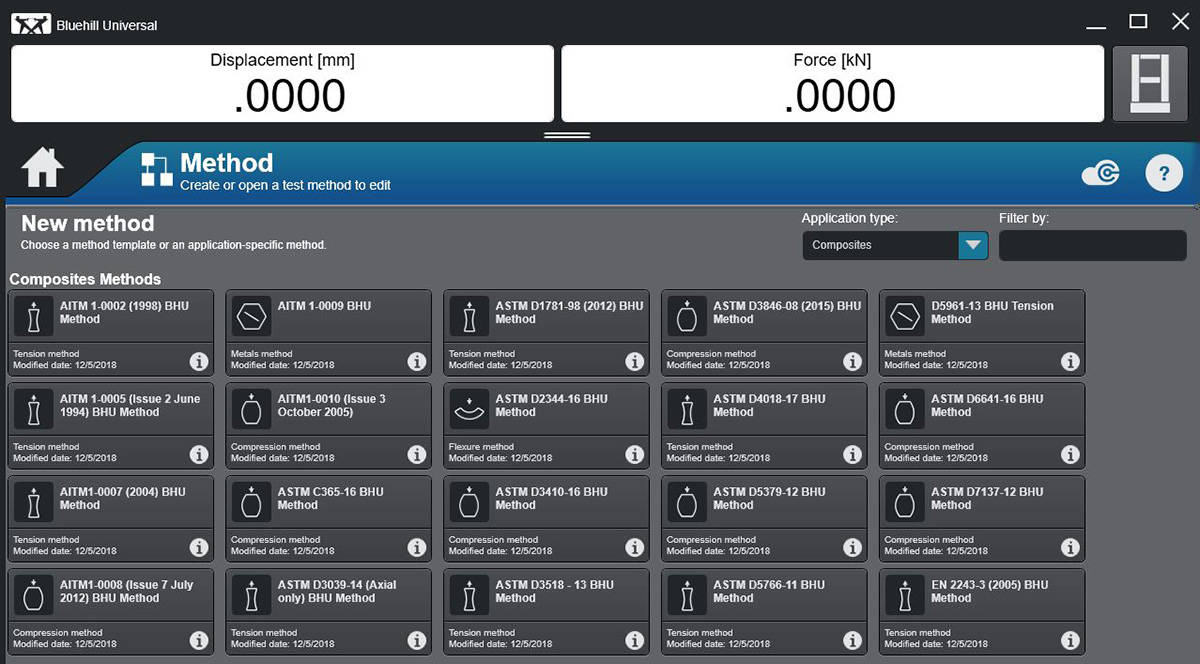 composite test method suite Bluehill Universal