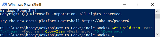 After you type the command, PowerShell searches all subfolders copies anything within the specified file extension. 