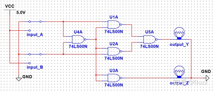 测试门电路逻辑功能(1)选用双四输入与非门74ls20一只,按图4