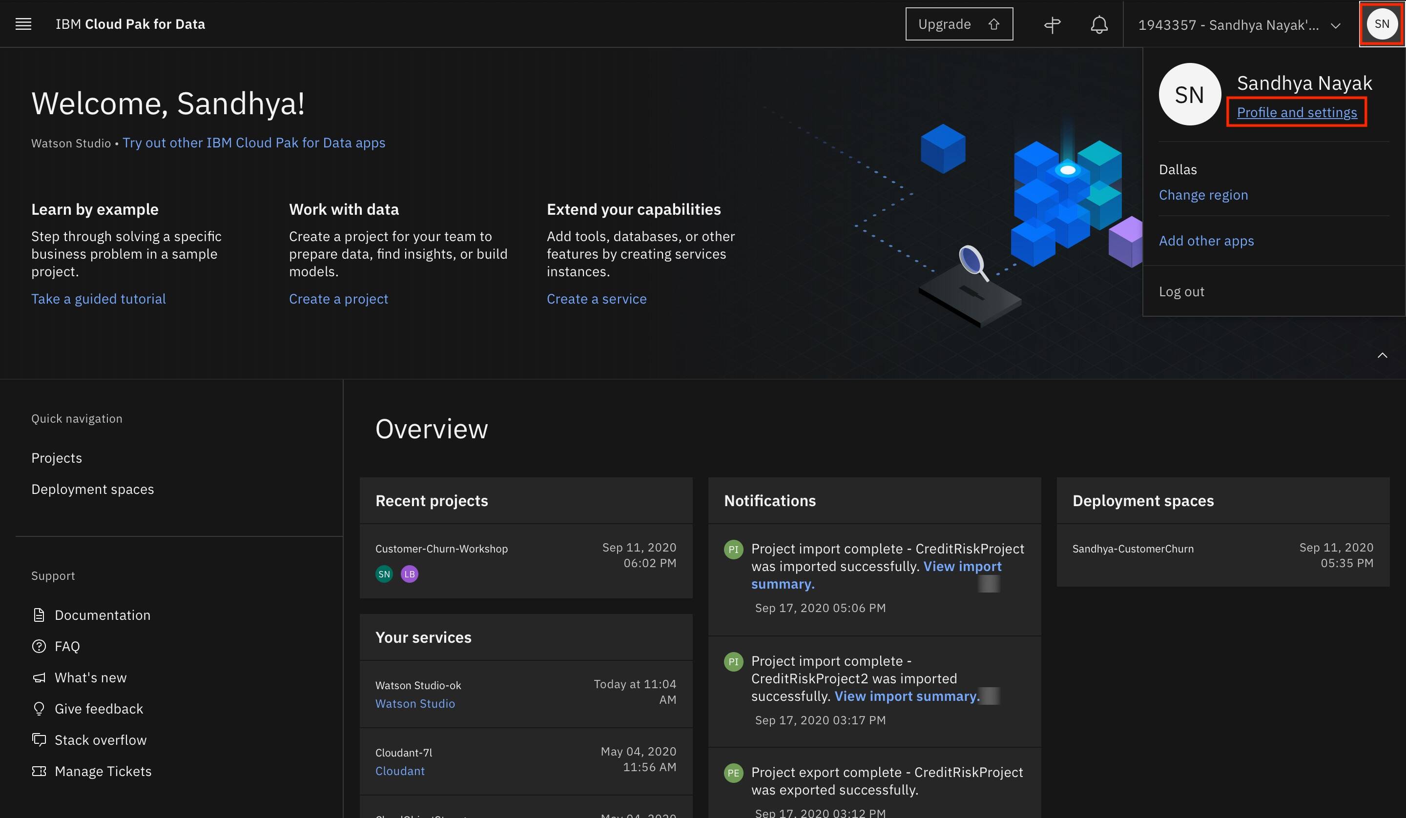 CPDaaS - profile and settings