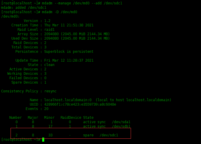 Centos8中配置RAID1磁盘阵列Centos8中配置RAID1磁盘阵列