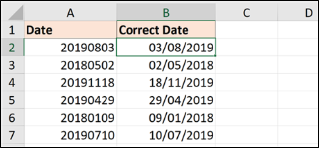 Using the DATE formula with 8 digit numbers