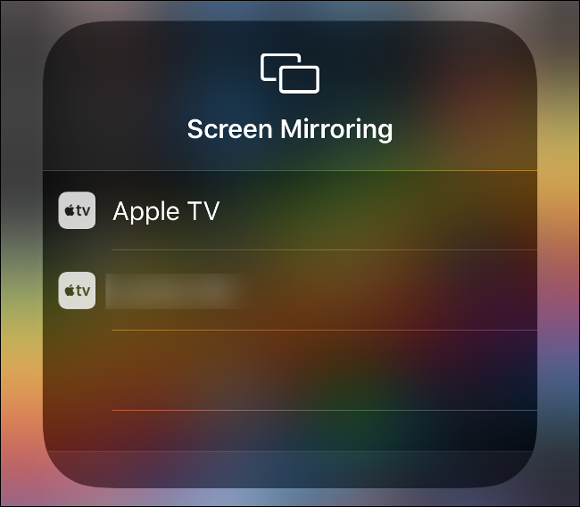 The "Screen Mirroring" menu in Control Center. 