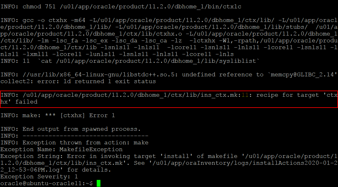 Checking the log file to fix the error in invoking target install of makefile ins_ctx.mk