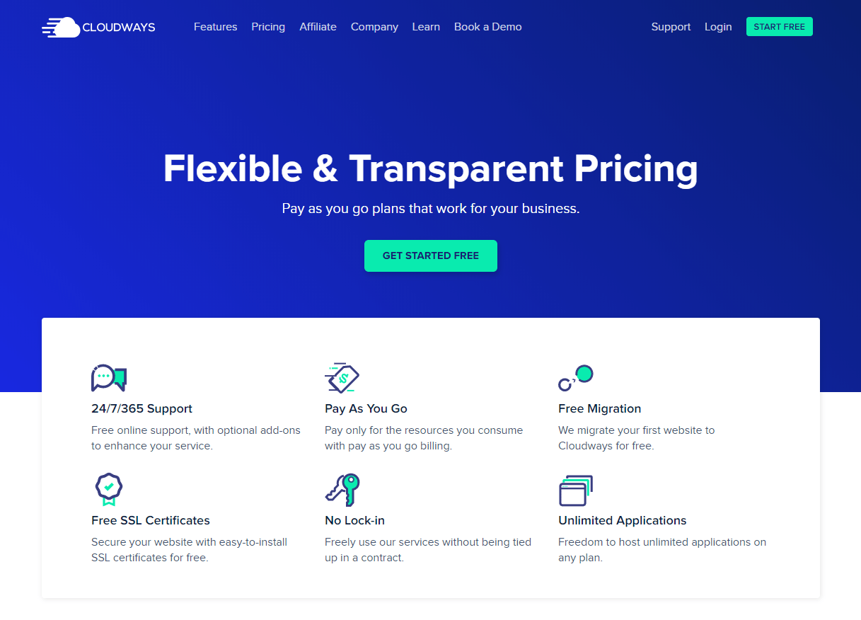 the Cloudways home page