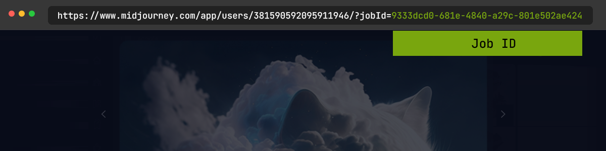 web browser showing how to find a midjourney job ID