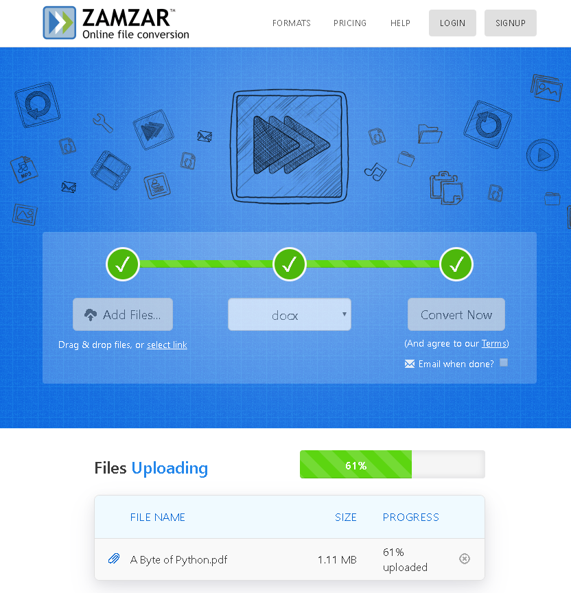 Zamzar PDF Convert