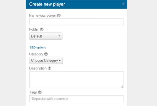 Creating a new player in Viewbix