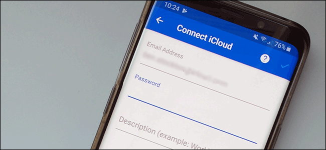 The "Connect iCloud" sign-in form on an Android smartphone.