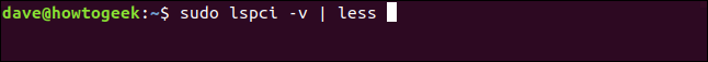 The "sudo lspci -v | less" command in a terminal window.