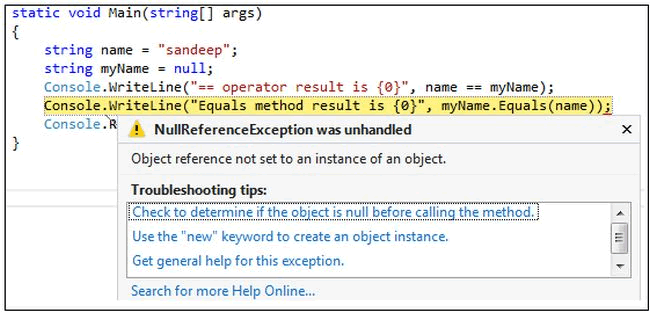 C# Equals()方法报错：NullReferenceException was unhandled