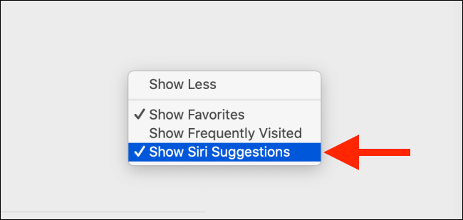 Uncheck Show Siri Suggestions option on Mac