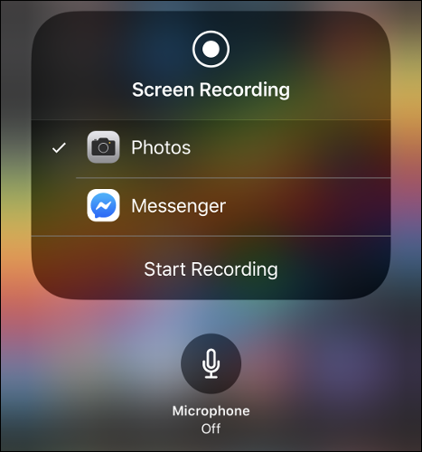 The "Screen Recording" menu.