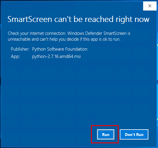 SmartScreen Warning For Python2