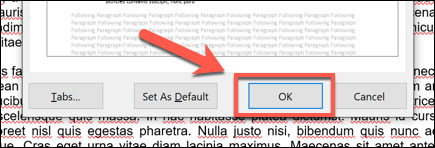 In the "Paragraph" settings window, click "OK" to save your settings.