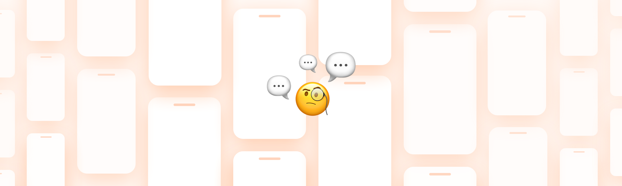 Many screens and an thinking emoji with some speech bubbles