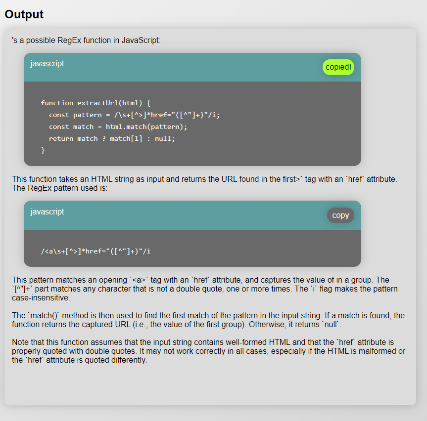 output from regex, it is recommended to use regex