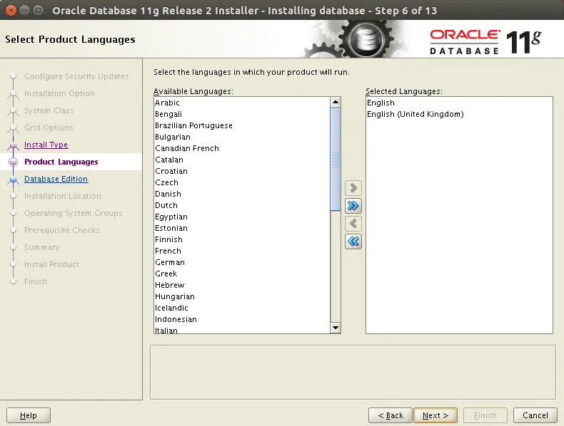 You can select needed languages when you install Oracle 11g on Ubuntu