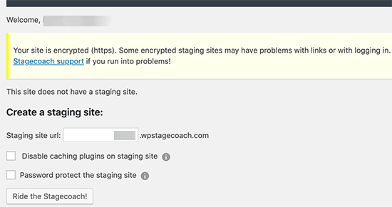 Create staging site using WP Stagecoach