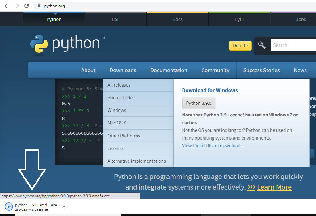 Python 3.9 下载开始