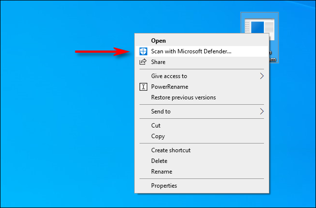 Select Scan with Microsoft Defender in the Right-Click menu on Windows 10