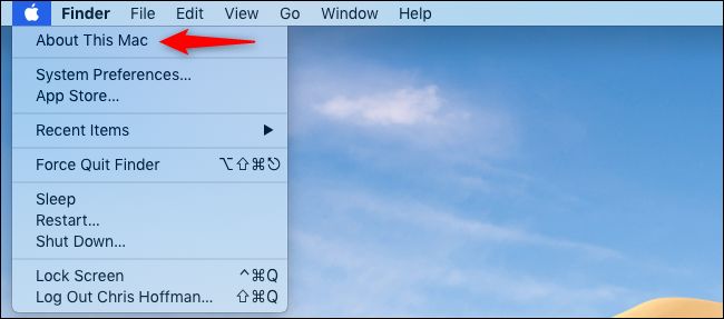 Opening About This Mac from the Mac's menu bar.