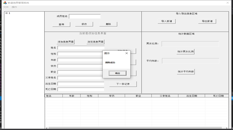 基于C++实现（MFC界面）家谱管理系统