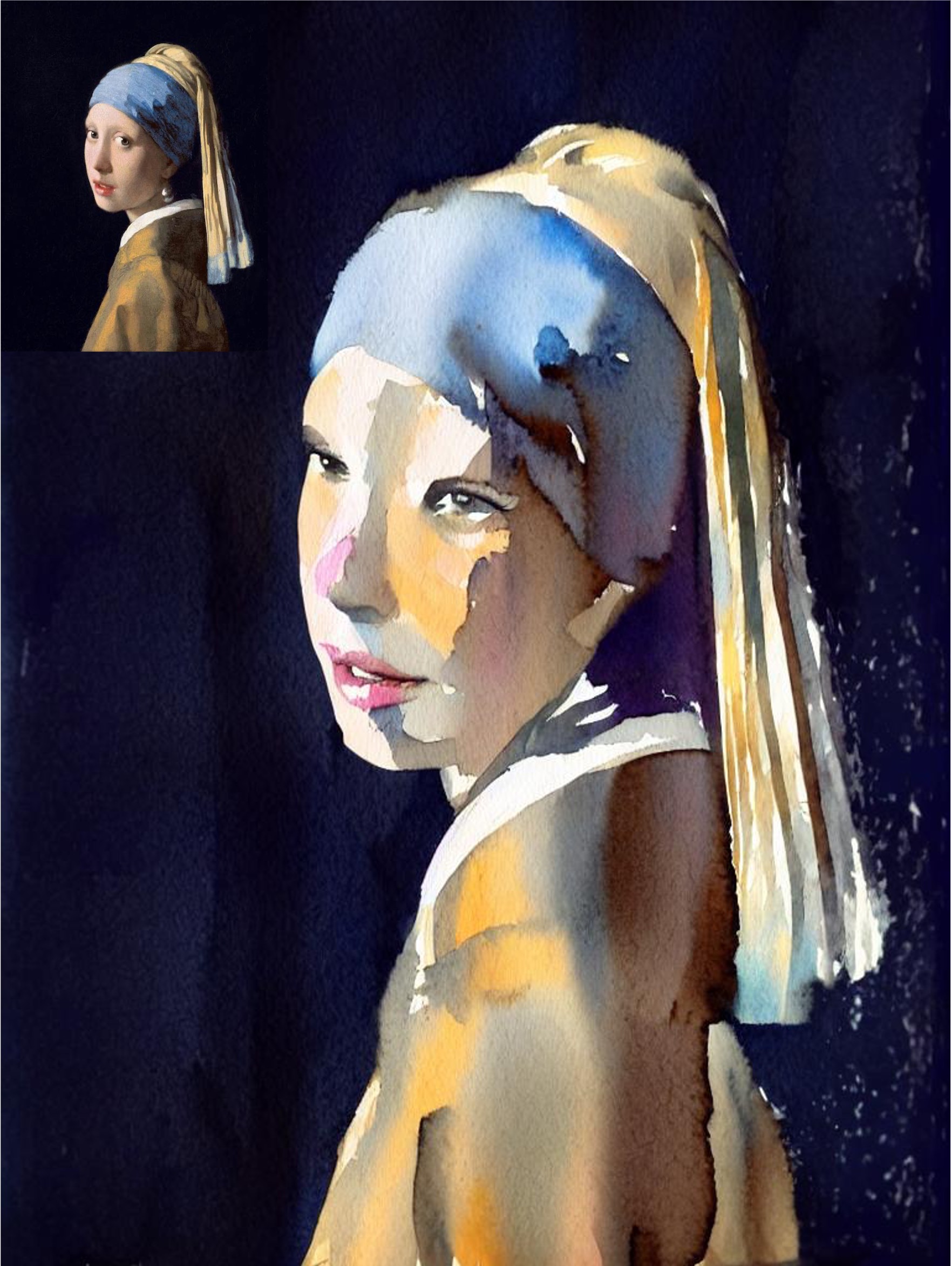 A watercolor painting of a girl