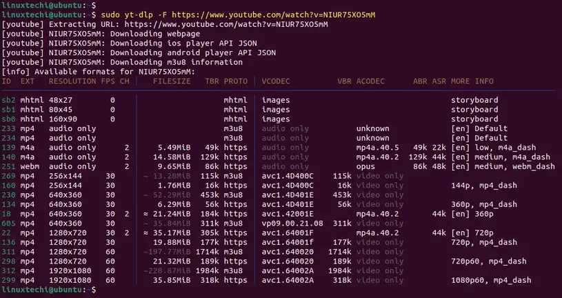 Availble-Video-Codes-Yt-Dlp-Linux-Command-Line