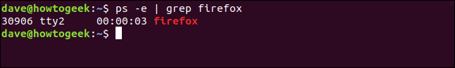 output from ps -e | grep firefox in a terminal window