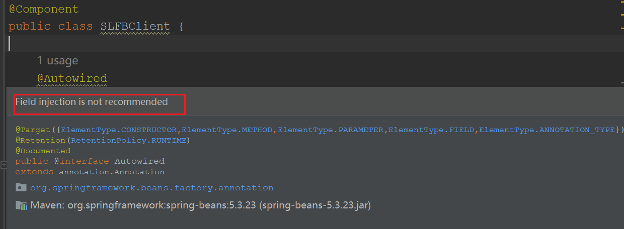 Field injection is not recommended