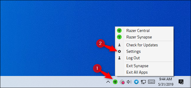 Opening Razer settings from the system tray icon