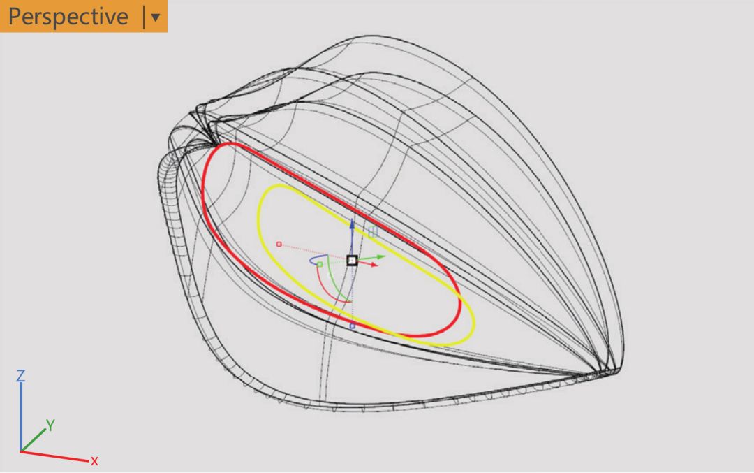 【perspective】视图中,使用【loft 放样】工具,单击两条曲线进行放样