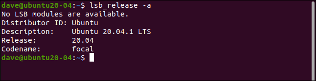 Output of lab_release on Ubuntu in a terminal window.