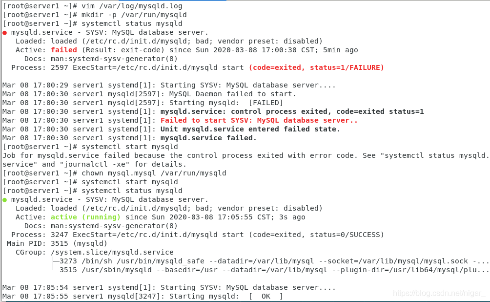 mysql入坑之路（5）Failed to start SYSV: MySQL database server..的解决方法