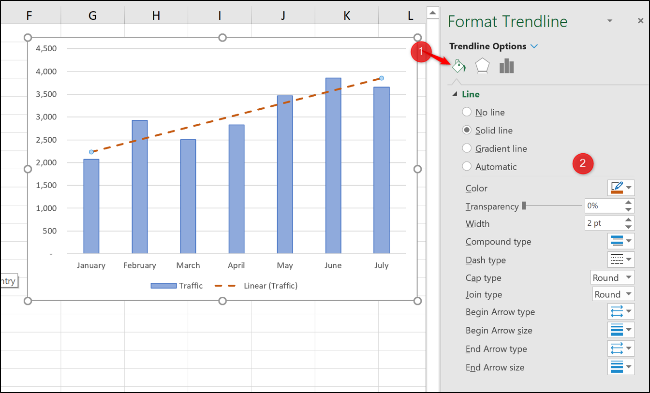 Click the Fill & Line category to change the color, line width, and more.