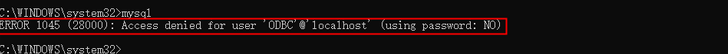 Access denied for user ‘ODBC’@‘localhost’ 