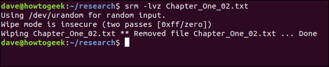 Output from srm in a terminal window