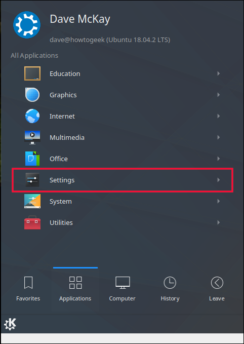 KDE System Applications Menu