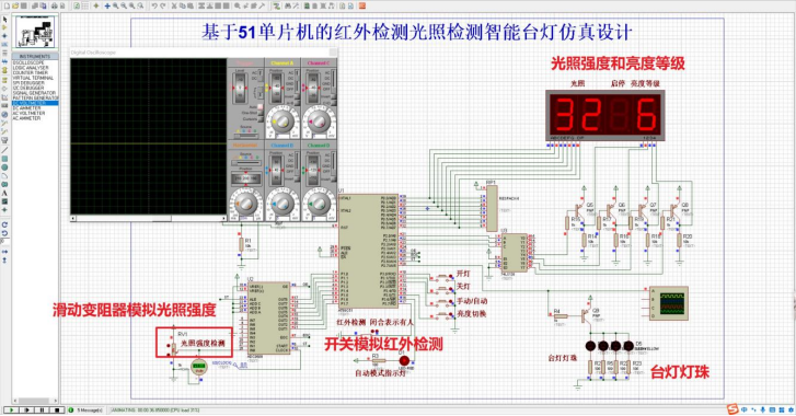 基于51单片机的智能台灯proteus仿真设计( proteus仿真+程序+原理图+报告+讲解视频）