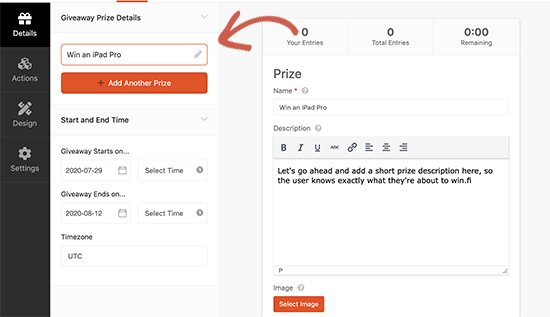 Add prize details for your social media contest Add prize details for your social media contest